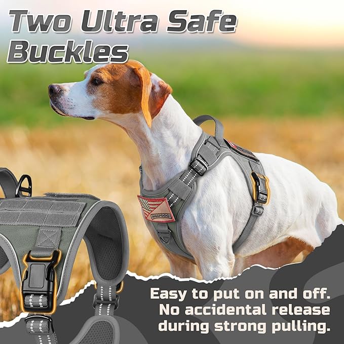 rabbitgoo Tactical Dog Harness for Large Dogs, No Pull Military Service Vest with Handle & Molle, Easy Control for Training Walking, Adjustable Reflective Straps, Dark Grey, L