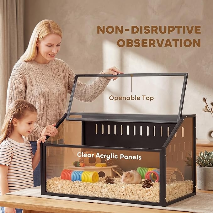 PawHut Hamster Cage with Storage Cabinet, Small Animal Cage with Openable Top and Easy-View Acrylic Panels, Large Guinea Pig Habitat for Rat, Hedgehog and Gerbil, 41" x 16" x 40" H, Black
