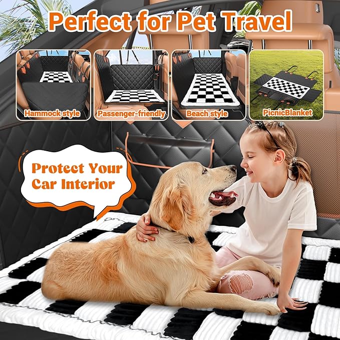 IJVAE Hard Bottom Car Seat Cover for Dog swith Removable Soft Blankets,Scratch-Proof and Anti-Slip Car Dog Hammock for Large Dogs White for Crew Cab Trucks F150