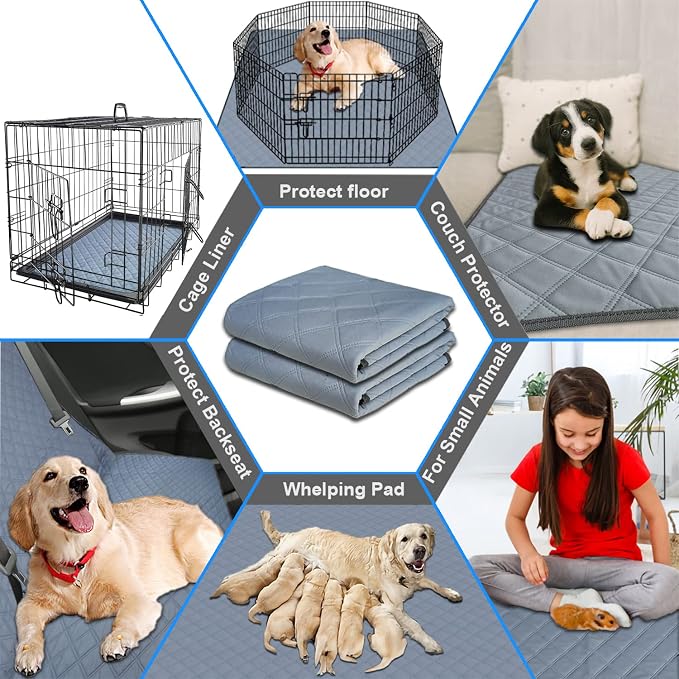 RIOUSSI Washable Pee Pads for Dogs, Reusable, Absorbent, Leakproof, Non Slip Pet Puppy Pads for Potty Training. Light Gray, 31x36 Inch(4pack)