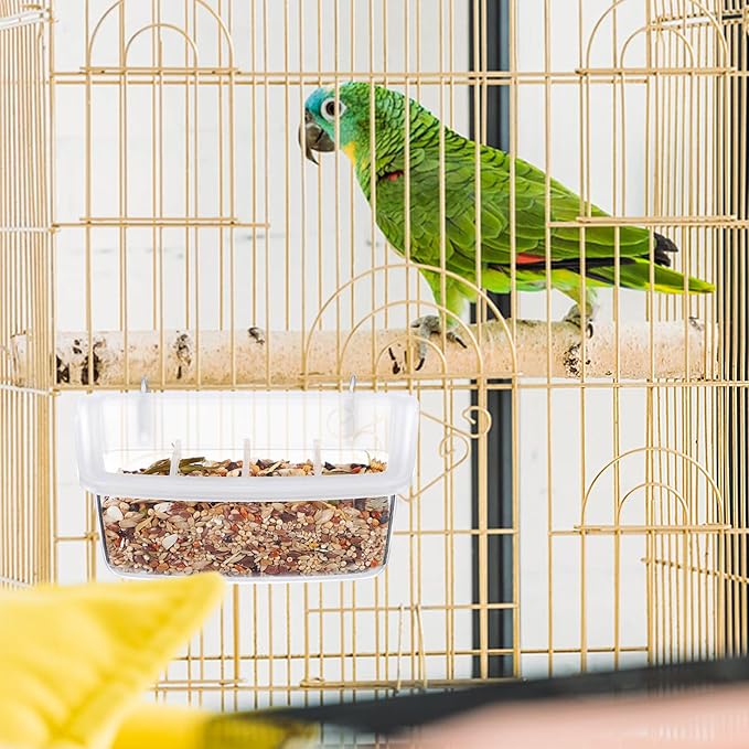 Veemoon 2pcs Splash Hanging Plastic Bird Cage Feeder No Mess Bird Cage Feeder Small Pet Parrot Feed Bowl Parrot Food Feeding Storage Container for Pet Parakeets, Cockatiels, Finches (4.5 * 2.3inch)