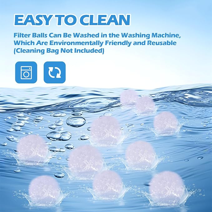 Pool Filter Balls 2.86 Lbs Reusable Media Replace 100 Lbs Sand | Improve Water Flow & Reduce Pump Strain, Machine Washable, Lightweight & Easy to Use for Swimming Pools and Aquariums