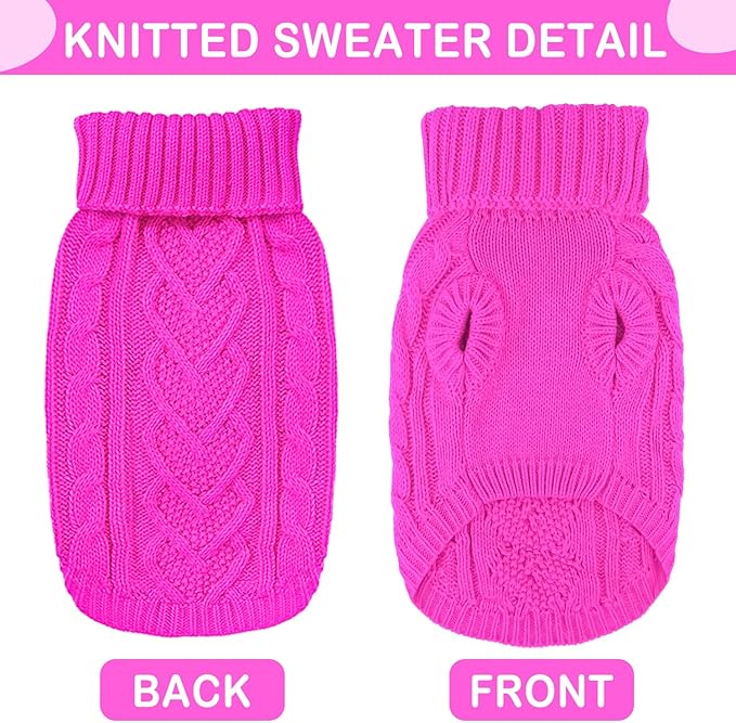 Dog Sweaters for Small Dogs Knit Small Dog Sweater Warm Winter Dog Clothes Girl Turtleneck Puppy Sweater Sleeveless Chihuahua Clothes for Cold Weather Solid Stretchy Pet Cat Outfit (Rose, S)