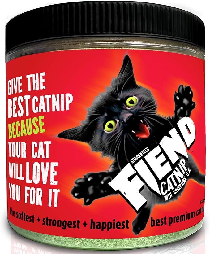 Fiend Catnip + Silvervine for Cats & Kittens Safety-Cut Premium Fine Cat Nip Blend with Vegan Silvervine + Ultra Potent, North American – 1 Cup (34.5g) Go Ahead, Create a Monster!