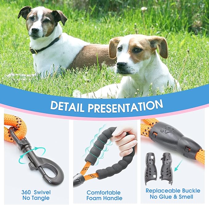 BAAPET 2/4/5/6 FT Dog Leash with Comfortable Padded Handle and Highly Reflective Threads for Small Medium and Large Dogs (5FT-1/2'', Orange)