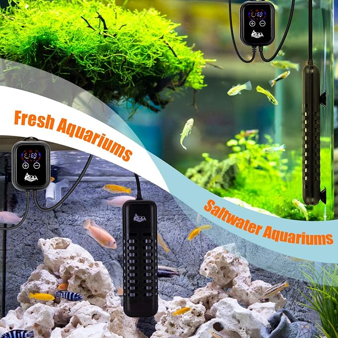 AQQA 1200W Submersible Aquarium Heater for Fish Tank 150-300 Gallon Aquarium Digital Thermostat Pond Heater with Overheating & Dry-Run Protection for Freshwater and Saltwater, Temperature Range 59-93℉