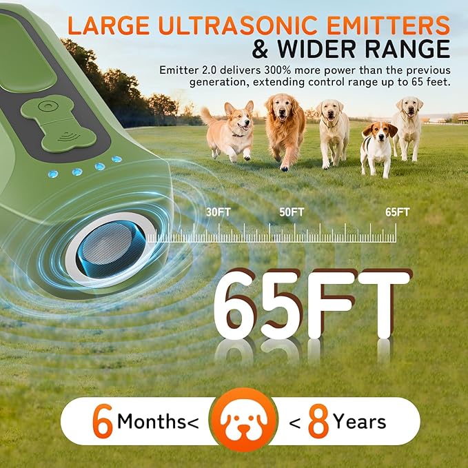 Dog Bark Deterrent Devices, Ultrasonic Anti Barking Device for Dogs, Portable Dog Training Device Safe for Dogs & Human Bark Control Barks No More Indoor Outdoors Behavior Correct (Green)