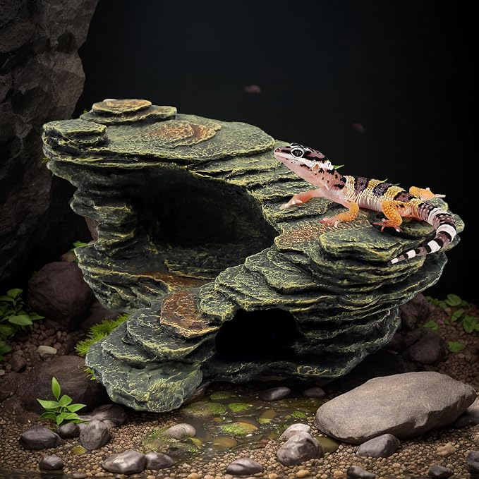 relaqcc Turtle Basking Platform Shale Scape Step Ledge, Reptile Ladder Resting Terrace Aquarium Decor, Great for Reptiles, Amphibians, Frogs, Small Turtle