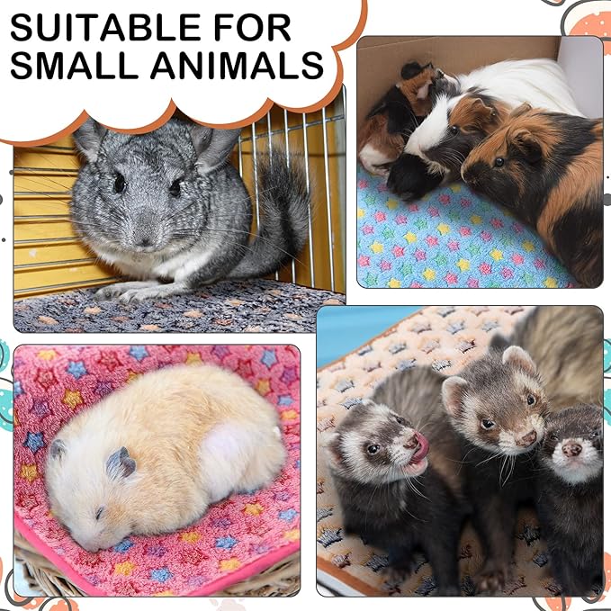 Reginary 4 Pcs Waterproof Guinea Pig Blankets Washable Small Animal Fleece Bedding Guinea Pig Cage Liners Reusable Training Pads Pet Pee Pad Sleep Mat for Hamster(Star Pattern,12 x 12 Inch)