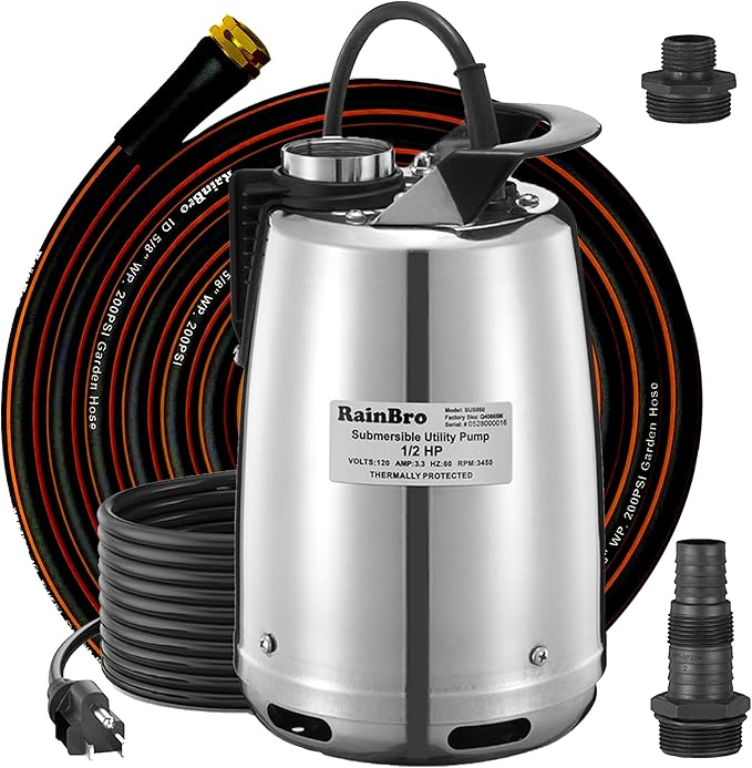 Submersible Sump Pump 1/2 HP 2300 GPH, Water Pump with Hose for Pool Draining, Portable Submersible Pump Handles Clean & Dirty Water, 25ft Power Cord, 3/4" GHT Adapter