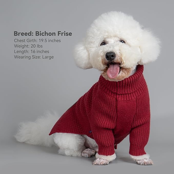 cyeollo Dog Sweater Warm Turtleneck Knitted Dog Christmas Sweaters with Long Sleeves Soft Winter Pet Clothes Sweaters for Dogs Girl