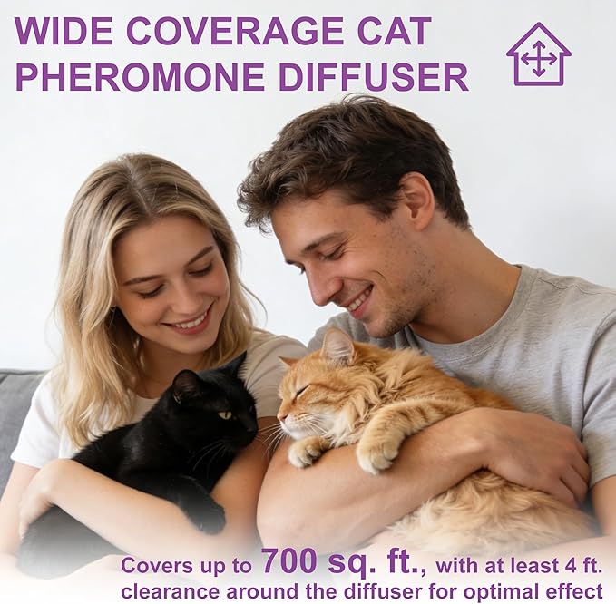 Cat Calming Pheromone Diffuser, Cat Anxiety Relief Diffuser Plug in Calmer with 2 Diffusers & 4 Refills, Reduce Cat Anxiety, Cat Fighting, Urine Marking, Scratching & Stress 48ml/Bottle for All Cats