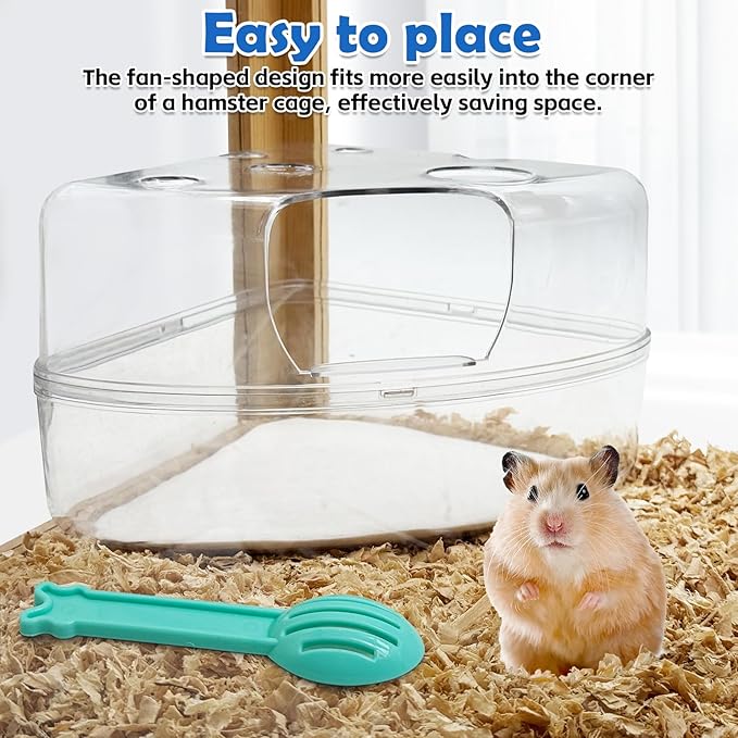 PINVNBY Large Hamster Sand Bath Container Chinchilla Dust Bathroom Small Animal Bathtub Transparent Gerbil Litter Box with Spoon for Dwarf & Syrian Mice (Square Opening)