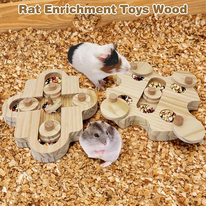 BNOSDM Hamster Foraging Toys Boredom Breaker Pet Rat Foraging Toys Bunny Puzzle Toys for Rabbits Interactive Bunny Toys Wooden Hamster Enrichment Toys for Guinea Pig Chinchillas Small Rodents,6-Hole