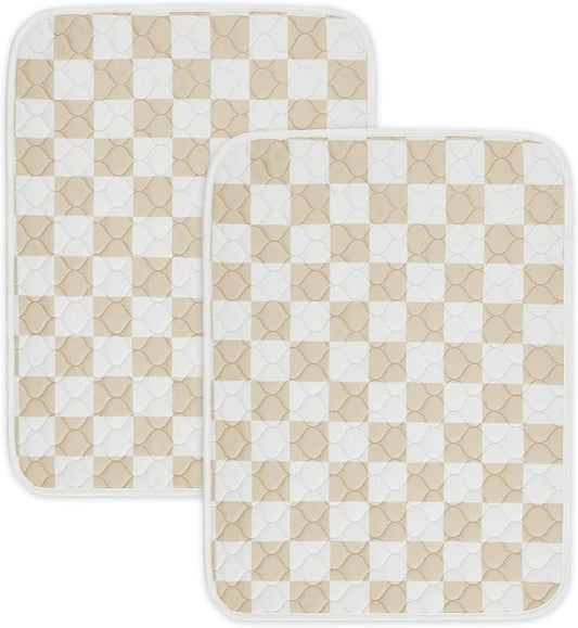 2 Pack Beige Checkered Washable Pee Pads for Dogs, Checkered Reusable Dog Pee Pads, for Puppy Playpen, Crate, Whelping Box, Potty Training, Cute Aesthetic Absorbency, Leak-Proof Non-Slip