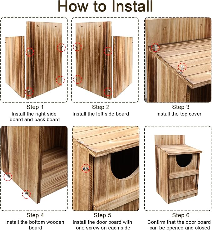 4 Pack Half Round Owl Houses, Bird Houses for Outside, Wooden Owl Nest Box Large Opening Screech Outdoor Bird's Box, for Wildlife Screech, Barred, Great Horned, Barn Owls, Assembly Required