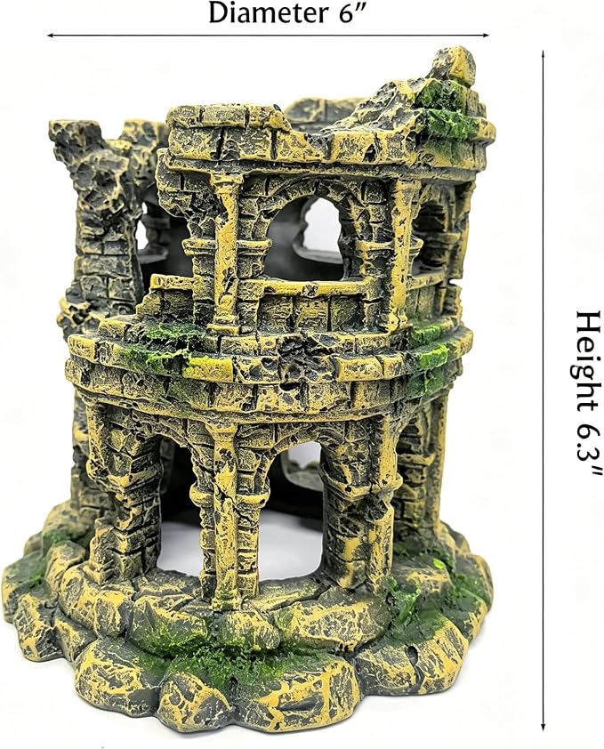 Antique Roman Column Ruins European Castle Aquarium Hideout & Fish Tank Decor: Roman Ruins & Aquarium Decor, Greek Aquarium Decor, Centerpiece, Hand Painted Decor, Cave Rocks (Roman Column Round)
