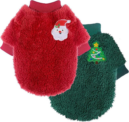 2 Pieces Dog Sweater for Small Dogs Winter Warm Puppy Sweater Fleece Cute Dog Clothes for Dogs Like Chihuahua Yorkie Thick Pet Clothing (Xmas Red, Green, Medium)