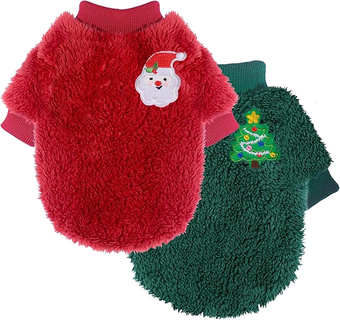 Dog Christmas Sweater for Small Dogs 1-3lbs Warm Fleece Cat Puppy Christmas Sweaters Dog Holiday Clothes for Dogs Like Chihuahua Yorkie Xmas Outfit 2 Pack (Xmas Red, Green, XXS)