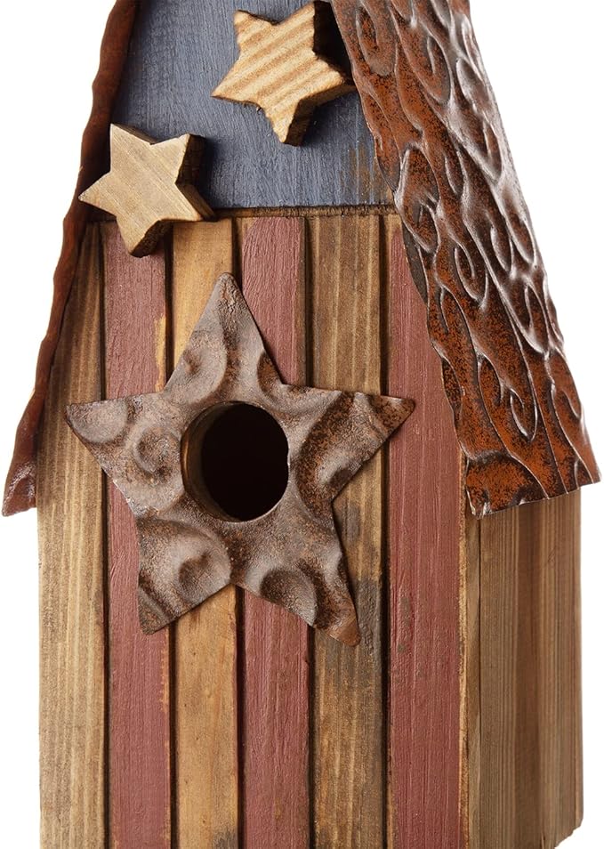 Glitzhome Bird House for Outdoors, 12.5 Inch Wooden Bird House Patriotic USA Distressed Hanging Birdhouses for Bluebird Cedar Wren Chickadee Sparrow Bird Nest Box for Garden Patio