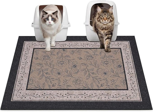 Glittme Cat Litter Mat with Non-Slip Bottom Litter Box Mat 33"X22" Litter Trapping Mat Easy to Clean Washable Cat Food Mat for Kitty,L