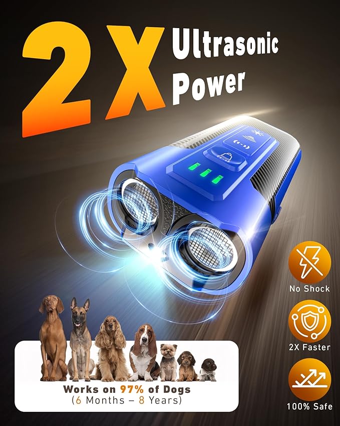 Dog Bark Deterrent Devices-Ultrasonic Anti Barking Device for Dogs with 50ft Range, Rechargeable No Barking Device for Own or Neighbor's Dogs, Portable Safe for Dogs/Humans | Indoor/Outdoor Use-Blue