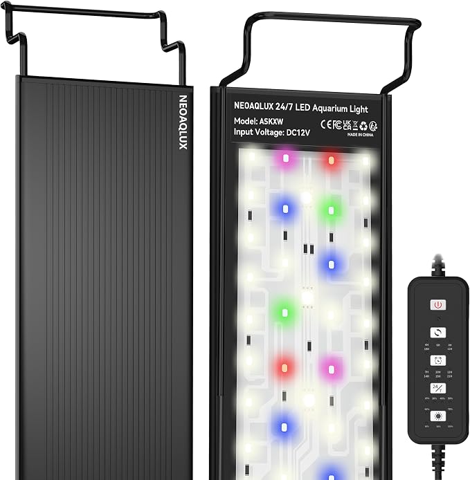 24/7 LED Aquarium Light for 8-12 Inch Plant & Fish Tank, 12-Color & Gradient & Full Spectrum with Auto On/Off, Brightness, Sunrise-Daylight-Moonlight, Extendable Brackets for Freshwater IP68