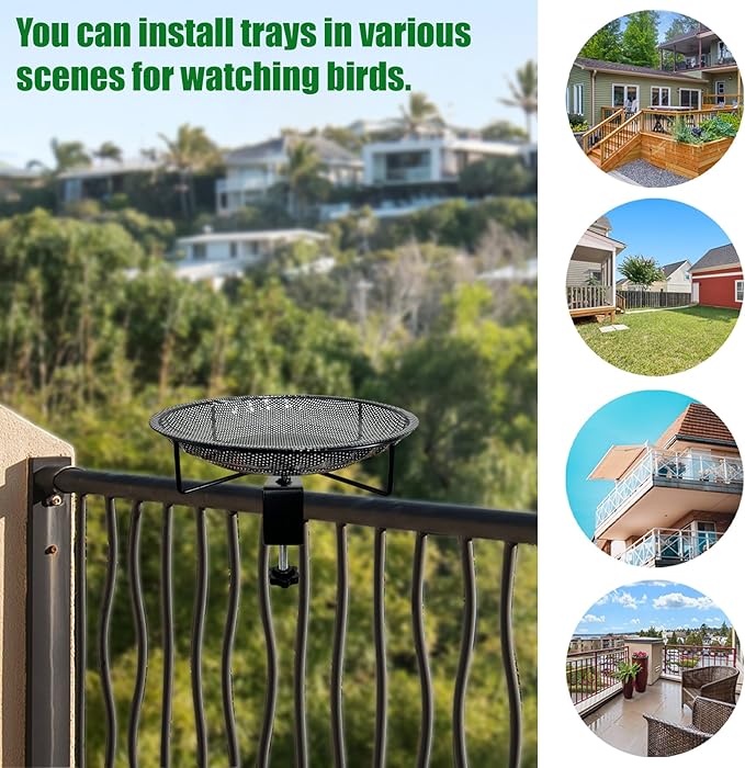 CQAIRIOU Premium Deck Railing Bird Feeder Tray for Balcony,11.8" Stainless Steel Large Platform Bird Feeder Mesh Seed Tray for Outside Wild Birds,Great Decoration for Garden Backyard