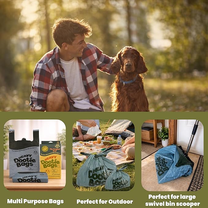 HEAVY Dootie Bags with EZ Tie Handles. Clean and Convenient for Pet Dog Poop, Cat Litter. Multi-Use. Great for Swivel Bin and Gogo Stik Scoopers. Made with Cornstarch. Strong, Leakproof and Very Large
