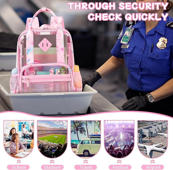 MOONBABY Small Clear Backpack for School Transparent Bookbag for Kids Heavy Duty PVC See Through Backpack Stadium Approved