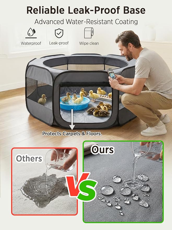 UWE Extra Large Small Animal Playpen, XL Portable Pet Playpen for Rabbit, Kitten, Guinea Pig, Hamster, Puppy – Waterproof Foldable Mesh Tent with Zipper Cover, Indoor Outdoor Use, Dark Grey