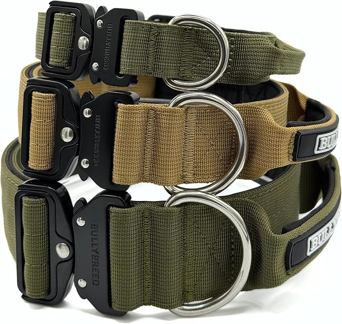 Tactical Dog Collar for Puppy, Heavy Duty Puppy Collar, Dog Collar for Small Dogs, Waterproof Dog Collar, Dog Training Collar, Quick-Release Buckle, Adjustable Sizes – BULLYBREED (Olive Green, Small)