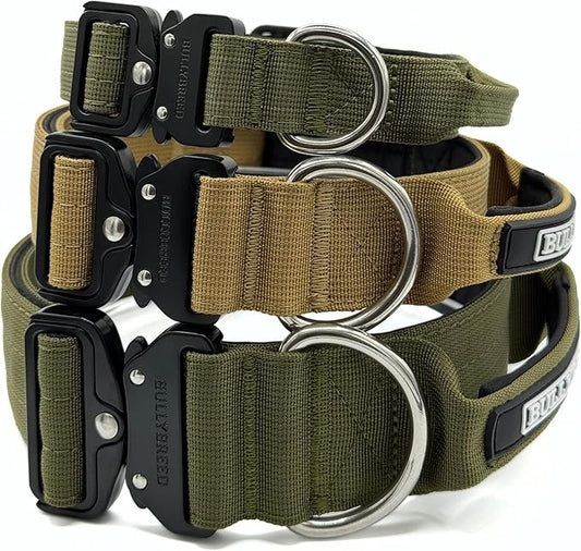 Tactical Dog Collar for Puppy, Heavy Duty Puppy Collar, Dog Collar for Small Dogs, Waterproof Dog Collar, Dog Training Collar, Quick-Release Buckle, Adjustable Sizes – BULLYBREED (Olive Green, Small)
