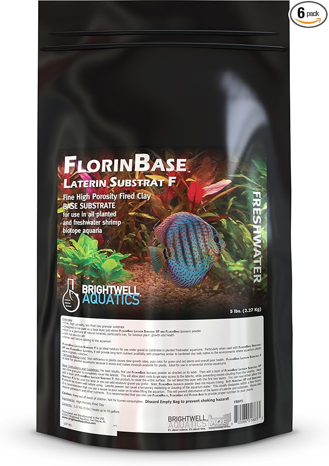 Brightwell Aquatics FlorinBase Laterin Substrat F - Fine Granular High Porosity Clay Base Substrate for Planted and Freshwater Shrimp Aquaria, 5 lbs