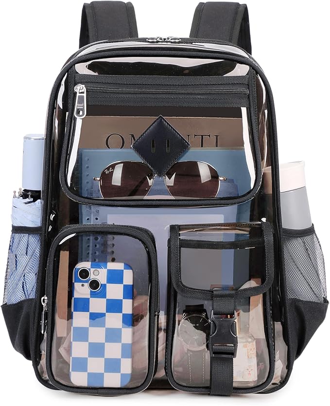 PIG PIG GIRL Clear Backpack for School,Heavy Duty PVC Transparent Bookbag for Girls Stadium Approved See Through Backpack