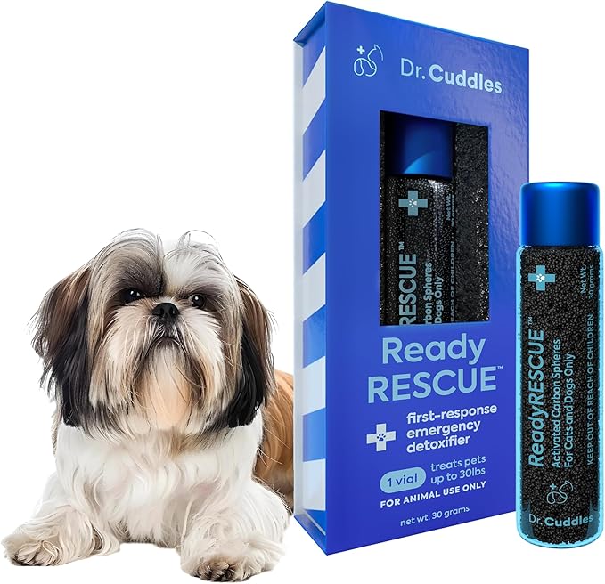 Dr. Cuddles ReadyRESCUE Activated Charcoal Powder for Dogs and Cats - Veterinary-Grade Pet First Aid Kit Essential - Fast Acting Emergency Poison Binder - Safe and Travel Ready - 30 g Pack of 1