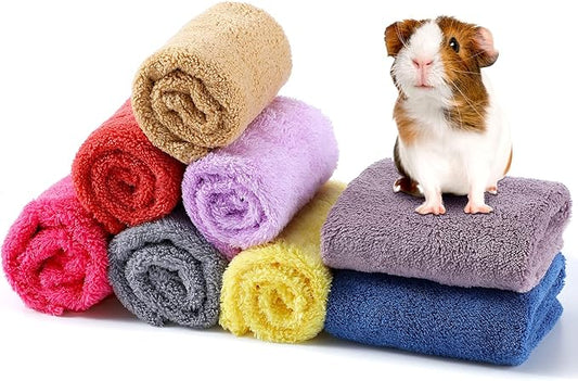 Buryeah 8 Piece Multi Animal Cage Liners Fleece Bedding Mats Warm Towels for Hamsters Rabbits Ferrets Hedgehogs by Guinea Pig Blankets (Multicolor, 11.8 x 11.8 Inch)