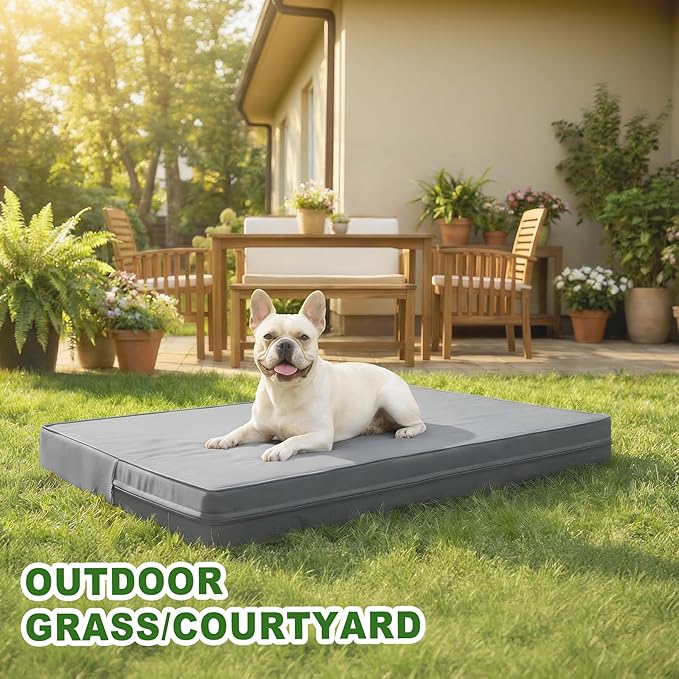 Vonabem Outdoor Waterproof Dog Bed Washable, Small Crate Pad 24 inch, Cooling Wipeable Puppy Beds with Removable Cover Reversible, Foam Leather Durable Anti-Slip Kennel Pads 23"x17" Grey