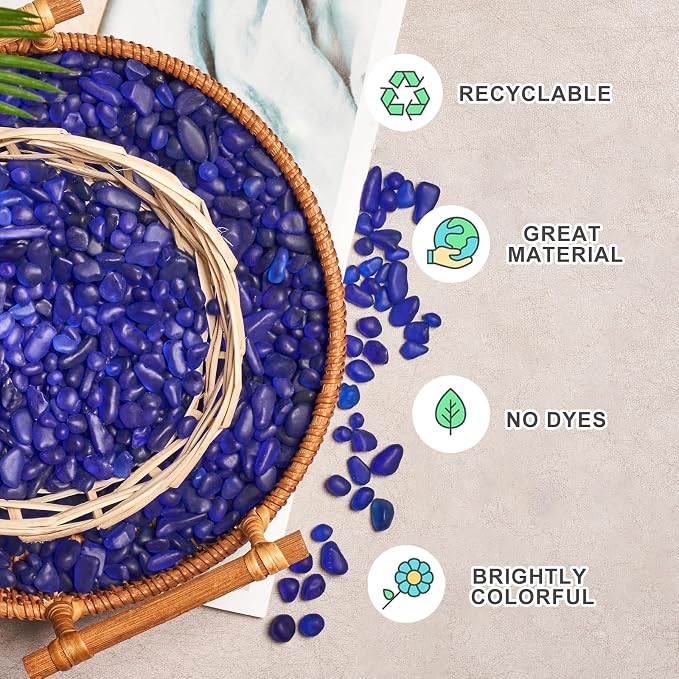 QEQEKAKA Sea Glass Stones for Crafts 2.75LB Dark Blue Pebbles Gemstone Bulk | Small Glass Stones for Beaching Wedding DIY Decor Aquarium Turtle Tank Vase Filler (1180g/41.62oz)