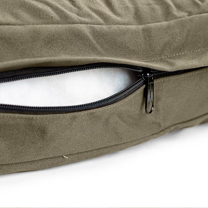 WHITEDUCK Outdoor Dog Bed Heavy-Duty 12oz Canvas, Water-Repellent Cotton, Machine Washable Removable Cover with Full-Length Zipper, Dog Bed for Large Dogs & Crate, (Olive) 28" Lx20 Wx4.3 th (S)
