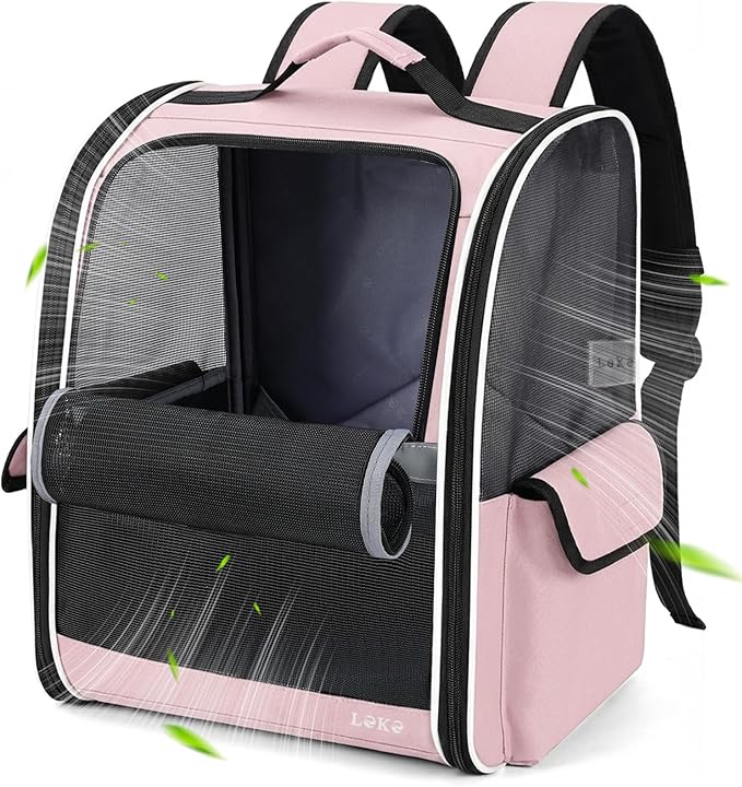 Lekereise Cat Backpack Carriers, Dog Carrier Backpacks with Breathable Mesh for Small Medium Cats Dogs Puppy Up to 17 Lbs, Pet Foldable Carrying Backpack Ventilated for Travel Hiking Collapsible