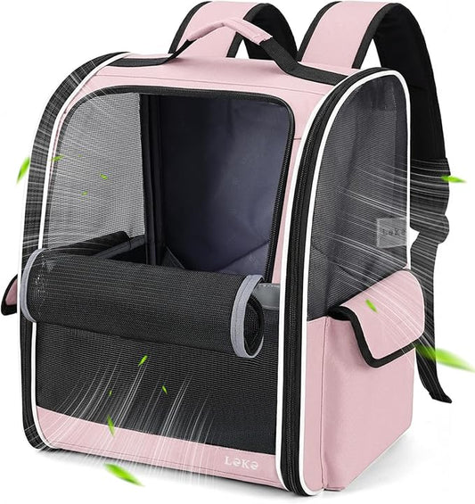 Lekereise Cat Backpack Carriers, Dog Carrier Backpacks with Breathable Mesh for Small Medium Cats Dogs Puppy Up to 17 Lbs, Pet Foldable Carrying Backpack Ventilated for Travel Hiking Collapsible