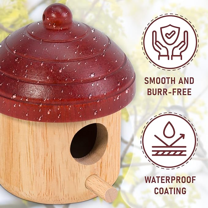 2 Pack Window View Wooden Bird Houses for Outside, Hanging Outdoor Birdhouses to Paint, Bird Nesting Box for Wren Chickadee with Hemp Ropes