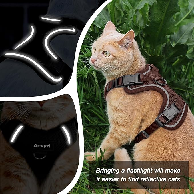 Cat Harness and Leash Set - Escape Proof Adjustable Cat Harness, Comfortable Soft Lightweight, Use Safe & Easy, Walking Travel Kitten Harness for Small Medium Large Cats, Brown, S