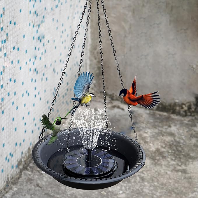 OVZILKI Bird Baths for Outdoors Heavy Duty, 16 inch BirdBath Bowl Only with Rust-Proof Black Chains, Hanging Bird Bath Hanging Bird-Feeder for Garden Backyard Decor (Black 1 Pack)