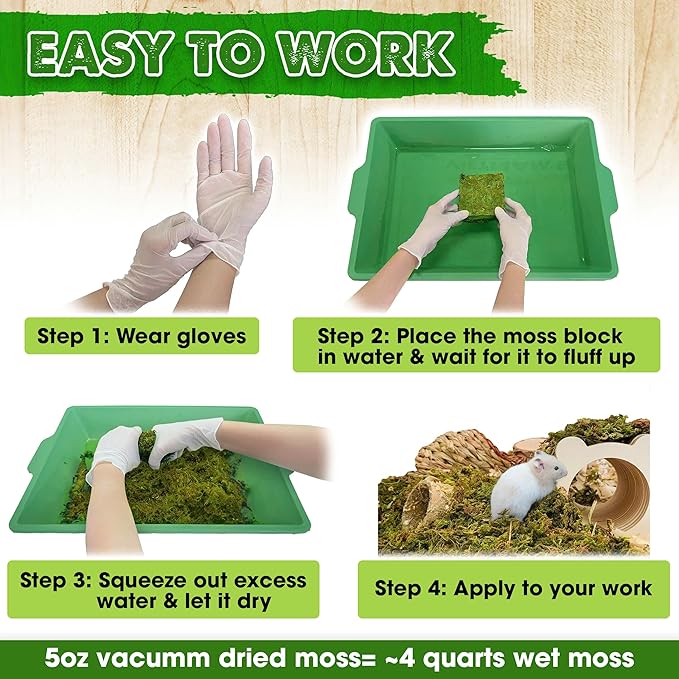 Duspro 5oz Hamster Bedding, Natural Forest Moss Bedding for Hamster, Hamster Bedding Odor Control, Decorate Hamster Hideout with Moss.