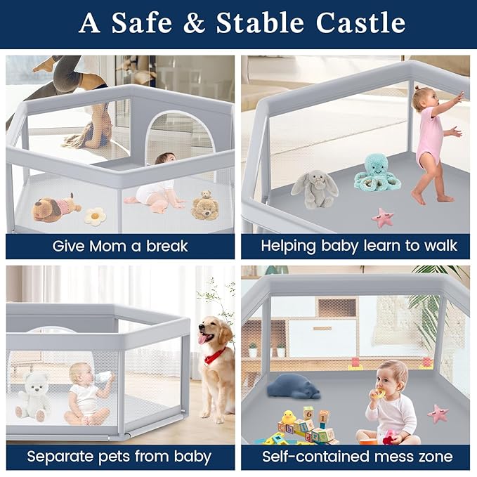 65×65 Inch Hexagonal Baby Playpen, Playpen for Babies and Toddlers, Baby Play Pen Pin Indoor Outdoor Play Fence