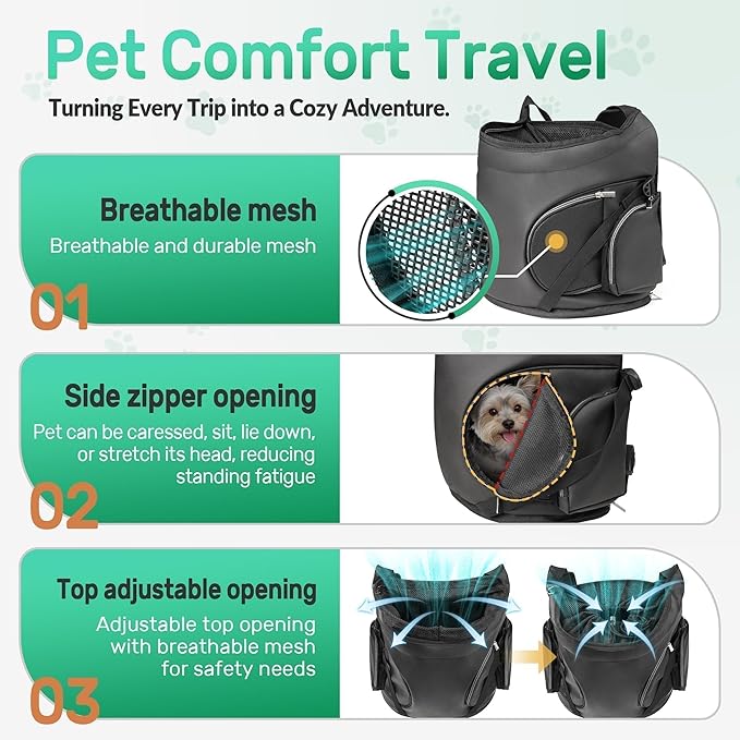 YUDODO Dog Front Backpack Carrier 5-15 lbs, Soft Breathable Pet Front Facing Carrier with Adjustable Straps, Multi-Pocket Design, for Small Dogs & Cats (Black)