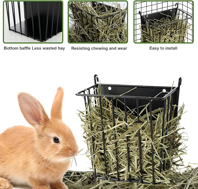 LUAVIARU Upgrades Rabbit Hay Feeder - Guinea Pig Hay Feeder - Metal Frame Hay Rack with Adjustable Hook - Less Wasted - for Guinea Pigs - Chinchilla Bunny Cage Accessories - Bunny Feeder