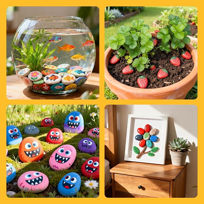 Simetufy 20PCS Small Rocks for Painting, 1-2" Natural Flat Smooth Stones | Pebbles for Crafts Arts,Decoration, Kindness Rocks Garden Decoration